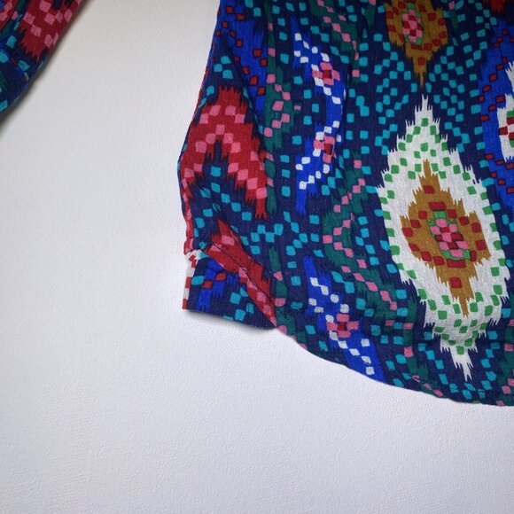 Maeve Anthropologie Topoxte Geometric Ikat Button Front Blouse Shirt Size 0 Blue - Picture 11 of 13